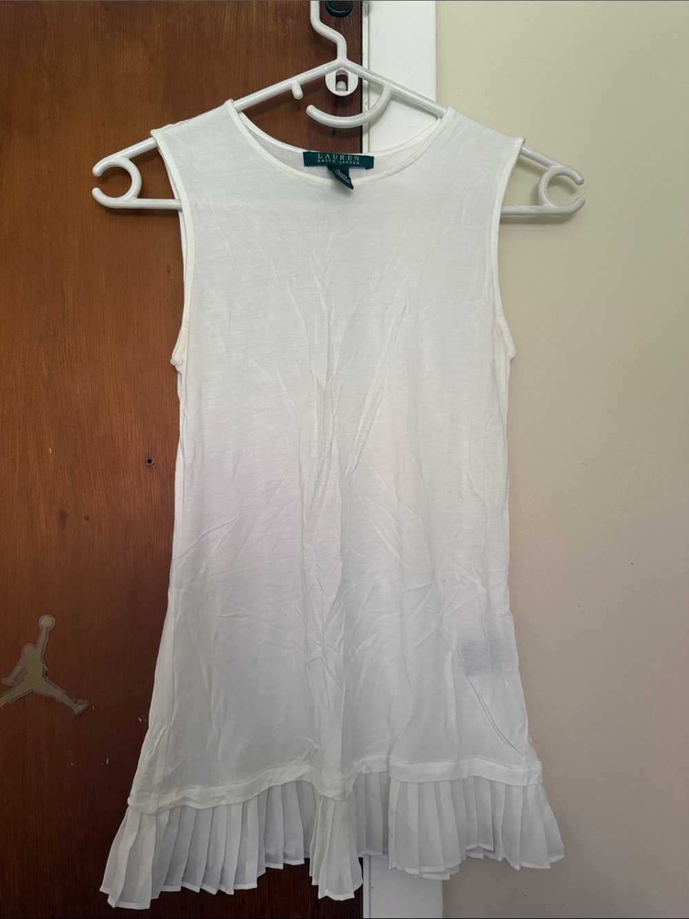 Lauren Ralph Lauren White Sleeveless Pleated-Hem Tank Top